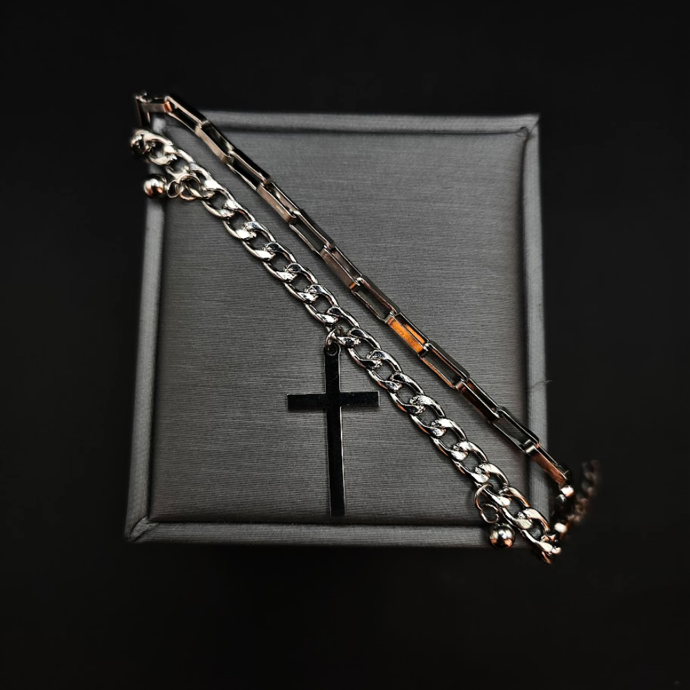Pulso Doble Con Cruces - Acero Inoxidable