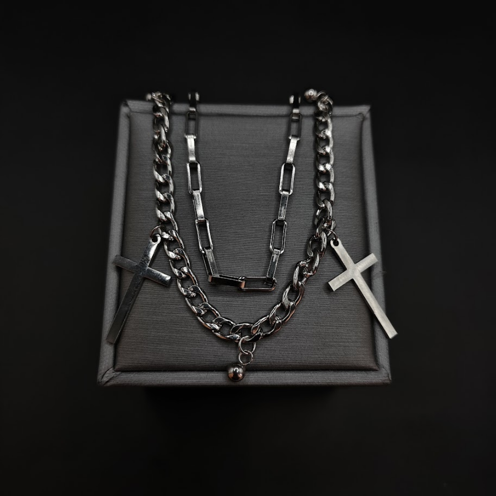 Pulso Doble Con Cruces - Acero Inoxidable