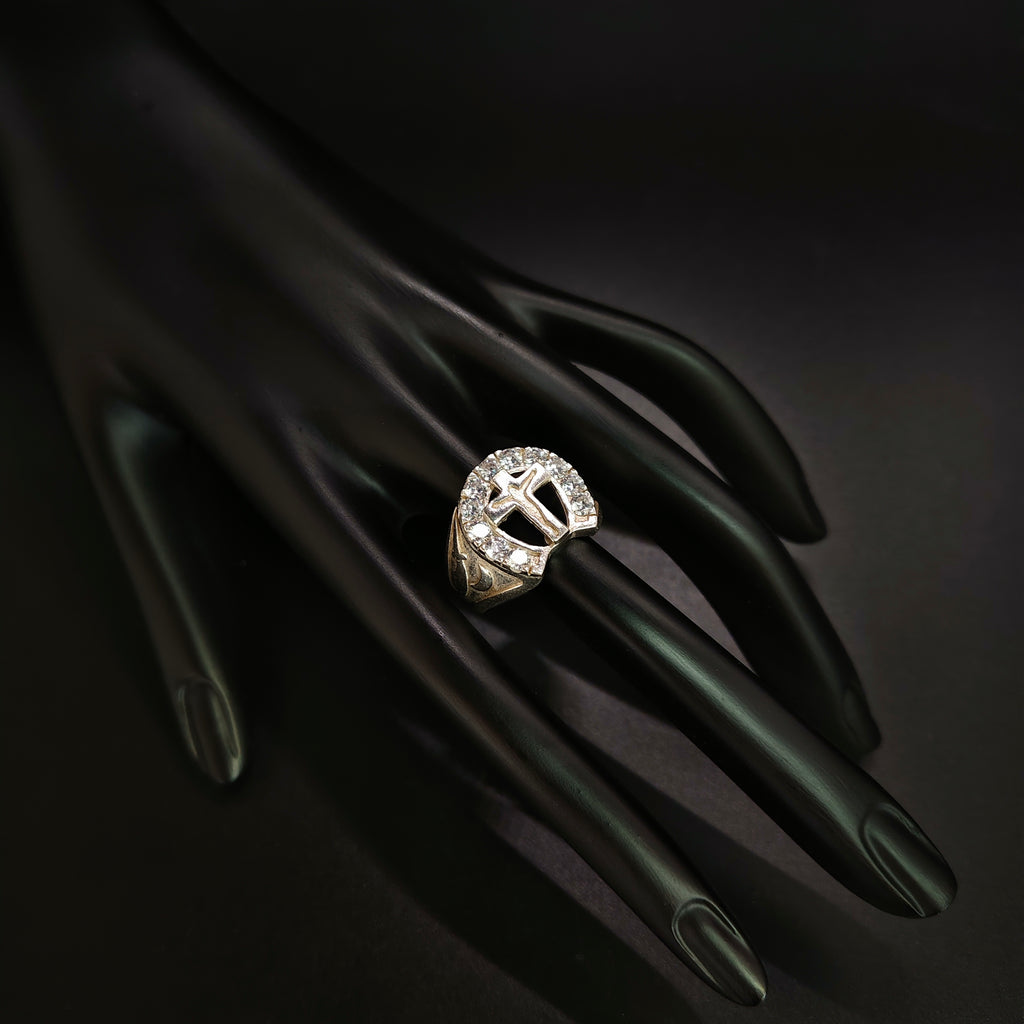 Anillo Cruz con Gemas - Plata