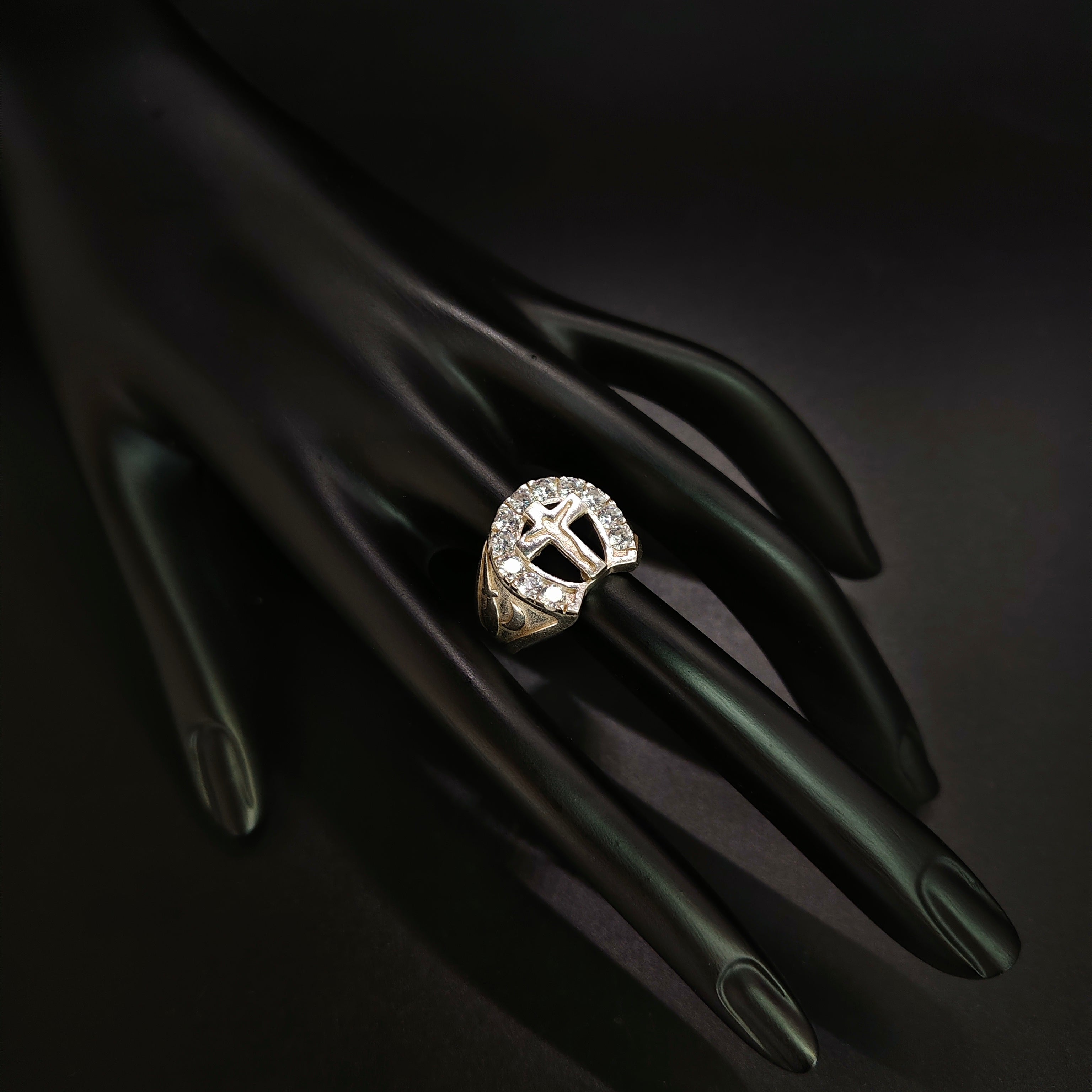 Anillo Cruz con Gemas - Plata