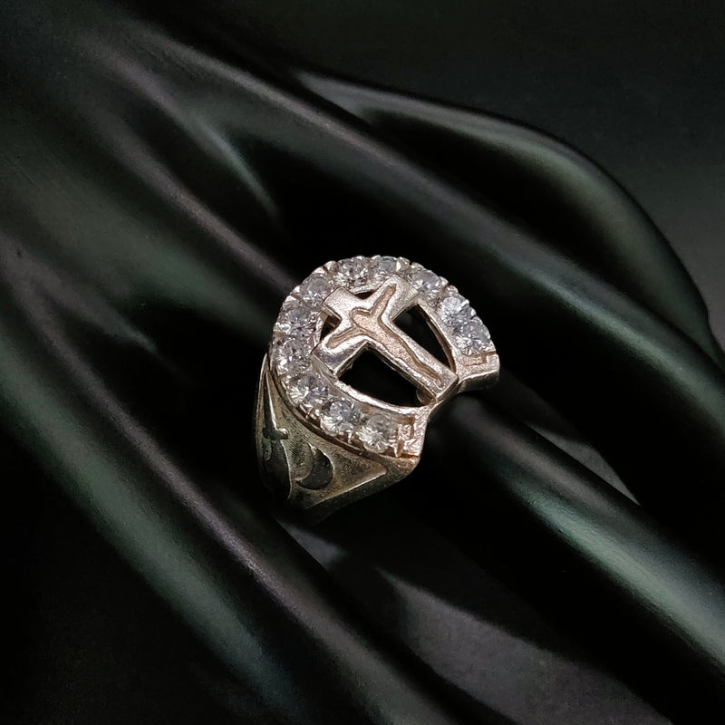 Anillo Cruz con Gemas - Plata